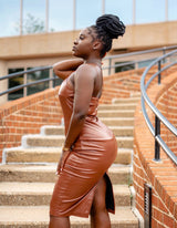 You're The One Leather Dress-Brown